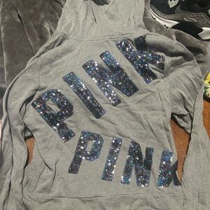 PINK Victoria's Secret Gray Hoodie with Sequin Dog